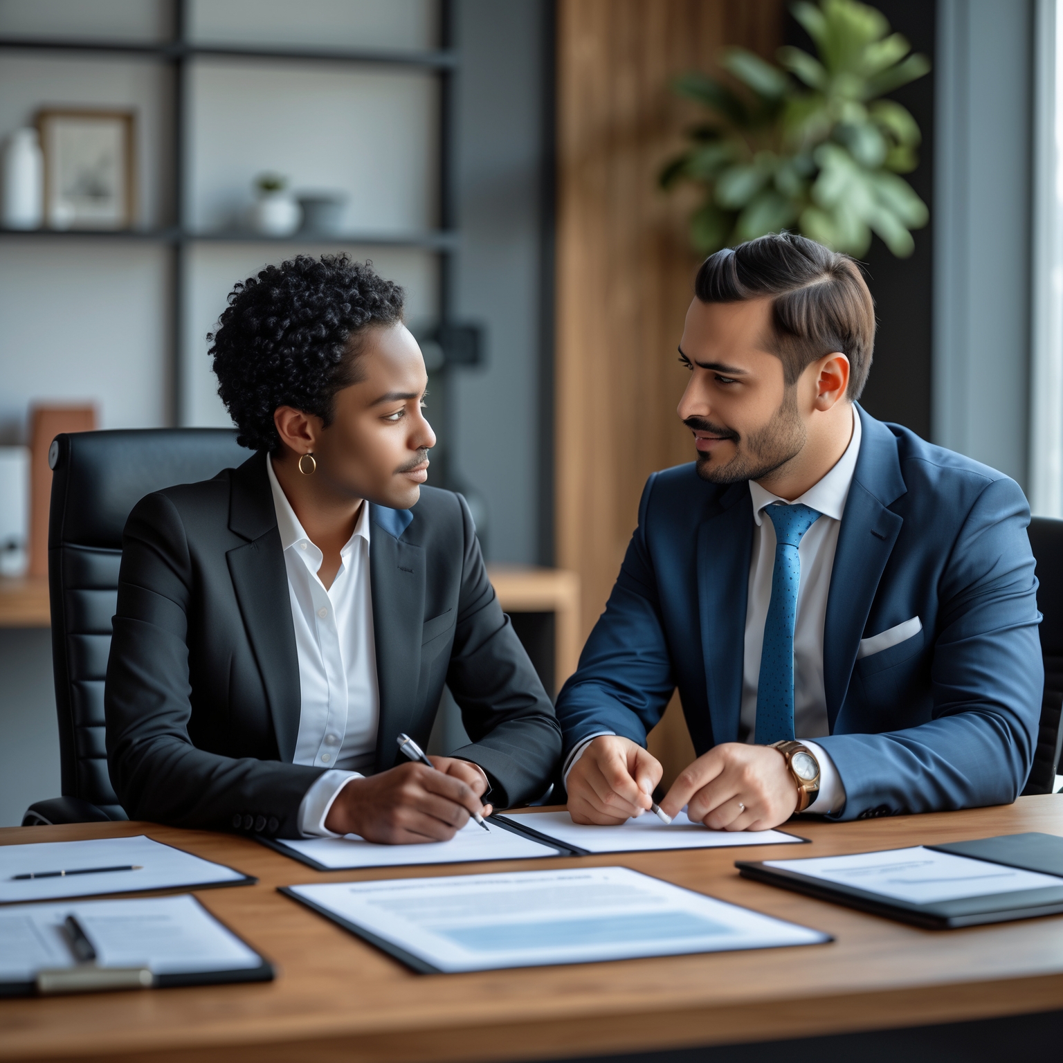 Professional meeting between insurance adjuster and client