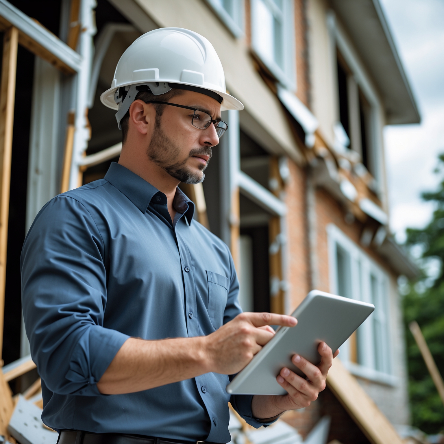 Insurance adjuster professional reviewing property damage documentation